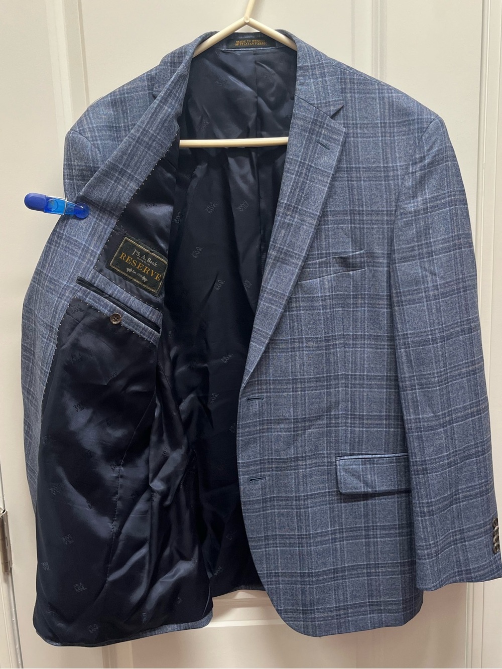 Jos. A. Bank Reserve Italian Wool Blue Plaid Suit Jacket Blazer 43R